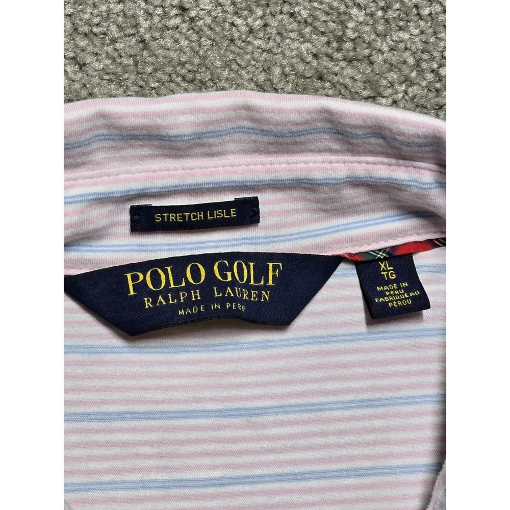 Ralph Lauren Polo Golf Performance Stretch‎ Lisle Polo Pink Blue Striped Mens XL